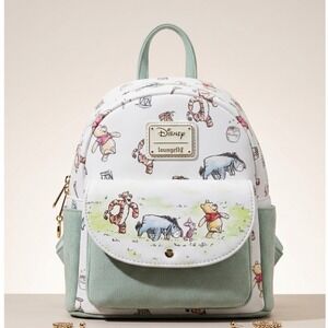 Loungefly Winnie the Pooh Mini Backpack White Green Sketch Print Loungefly Disney Winnie The Pooh Sketch Daisies Mini  main image 2